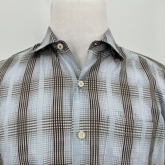 Tommy Bahama Mens Long Sleeve Button-Up Shirt M/M 100% Cotton Brown & Blue Plaid - Picture 1 of 9